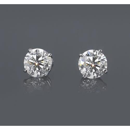 White Gold 14K 1.50 Carats Basket Type Set Round Diamond Stud Earring