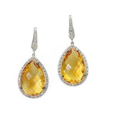 White Gold 14K 37.08 Ct Citrine With Diamonds Dangle Earrings New