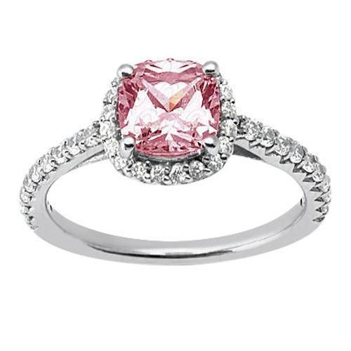 White Gold 14K 3.01 Carats Cushion Pink Gemstone Wedding Ring Jewelry
