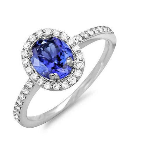 White Gold 14K 3.10 Carats Tanzanite And Diamonds Wedding Ring New