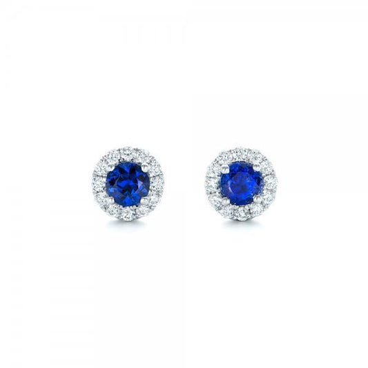 White Gold 14K 3.24 Carats Sapphire And Diamonds Studs Earring New