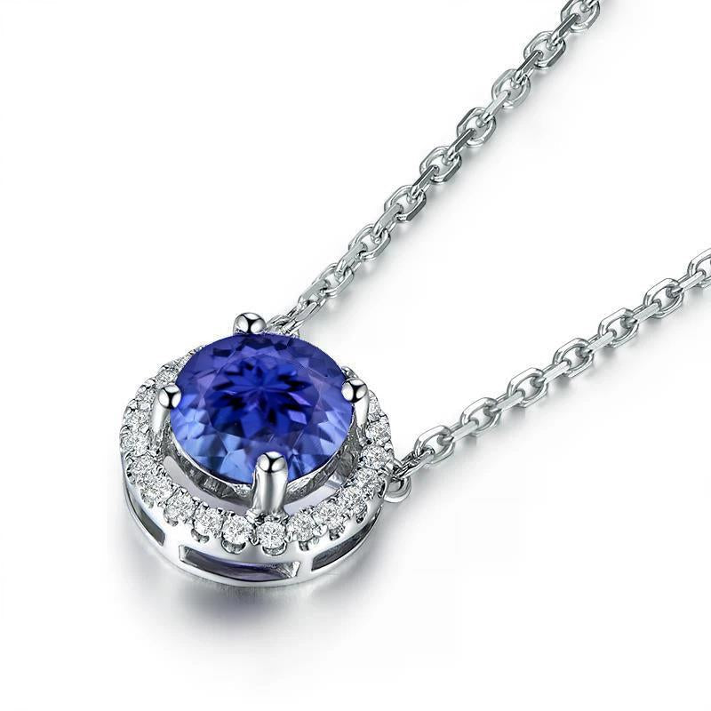 White Gold 14K 3.25 Carats Tanzanite And Diamonds Pendant Necklace