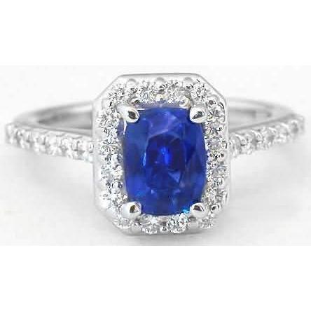 White Gold 14K 3.40 Ct Ceylon Blue Sapphire And Diamonds Ring