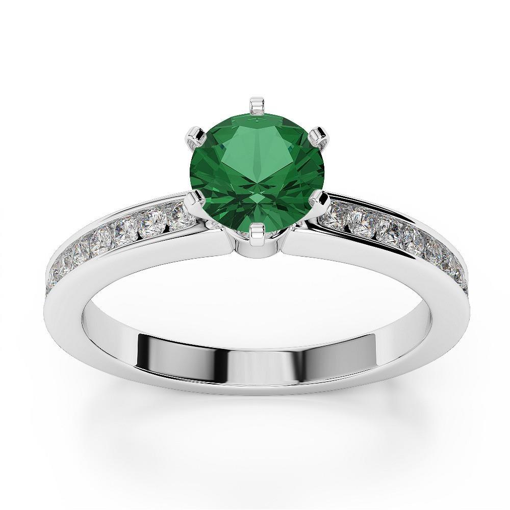 White Gold 14K 3.40 Ct Green Emerald And Diamonds Engagement Ring New