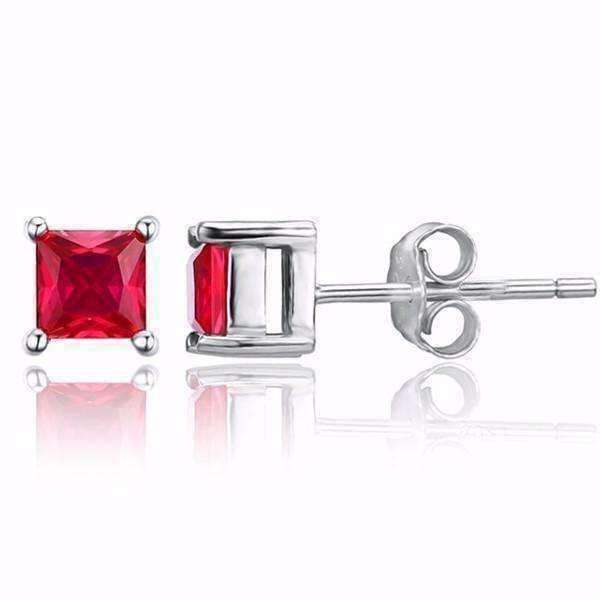 White Gold 14K 3.50 Carats Princess Cut Ruby Lady Studs Earrings New