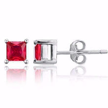 White Gold 14K 3.50 Carats Princess Cut Ruby Lady Studs Earrings New
