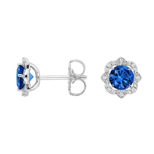 White Gold 14K 3.80 Carats Sri Lanka Sapphire Diamonds Studs Earring