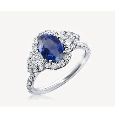 White Gold 14K 4.20 Ct Sri Lankan Sapphire Diamonds Ring New