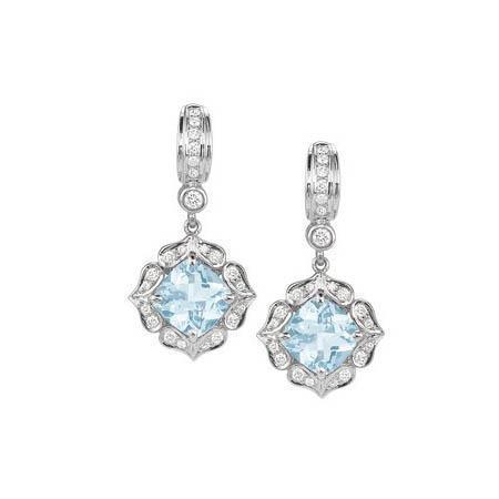 White Gold 14K 4.70 Ct Aquamarine With Diamonds Dangle Earrings