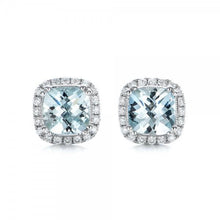 White Gold 14K 4.70 Ct Halo Aquamarine With Diamonds Studs Earrings