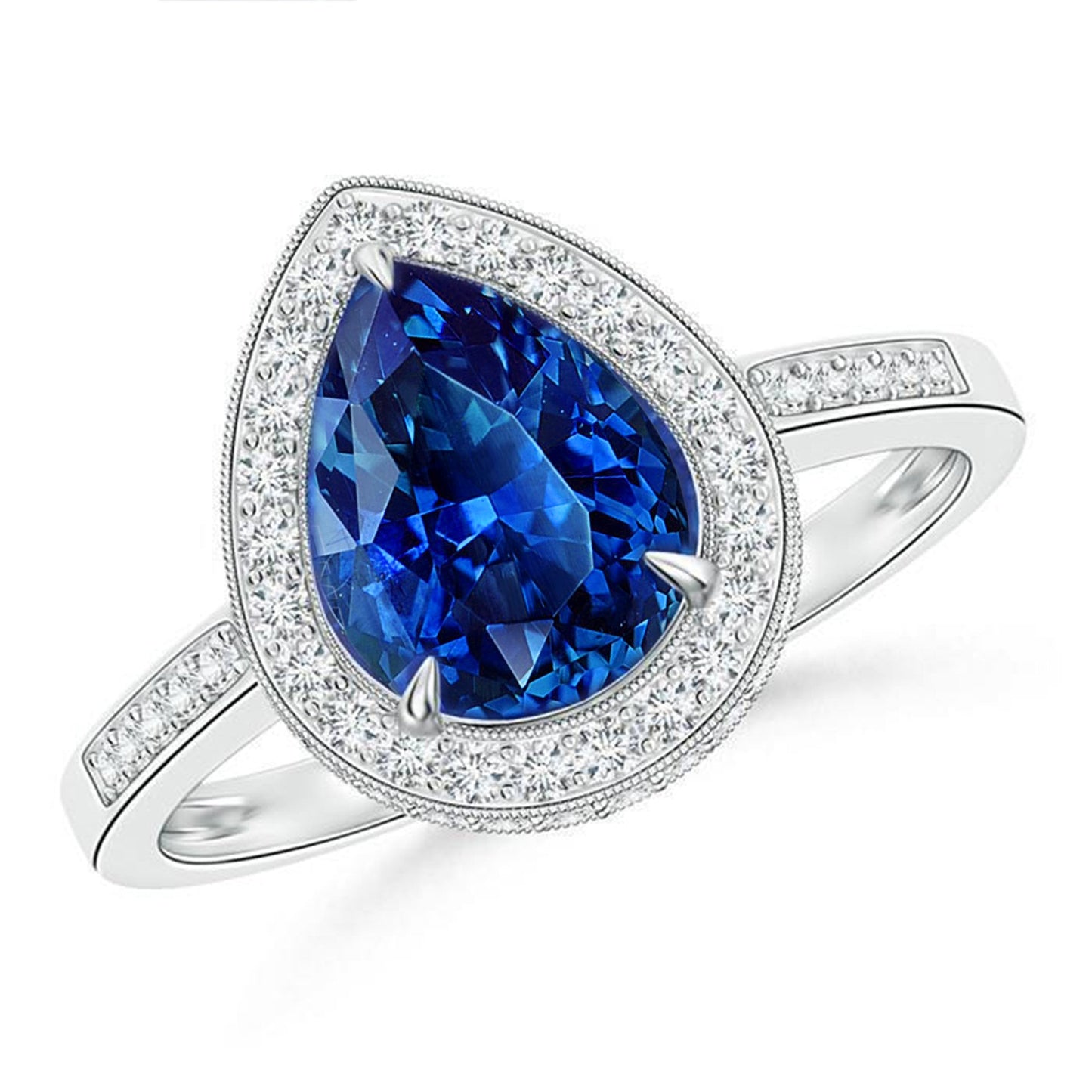 White Gold 14K 4.90 Sri Lanka Blue Sapphire Halo Diamonds Ring