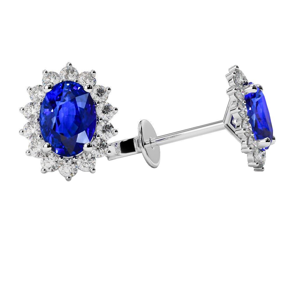 White Gold 14K 5.90 Carats Sapphire With Diamonds Studs Earrings