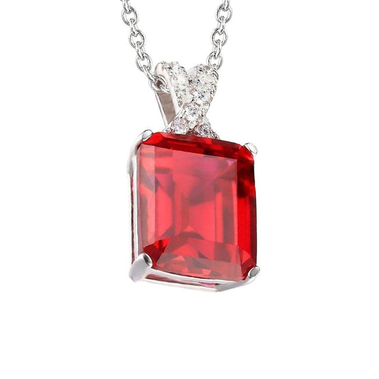 White Gold 14K 8.25 Ct. Ruby And Diamonds Pendant Necklace