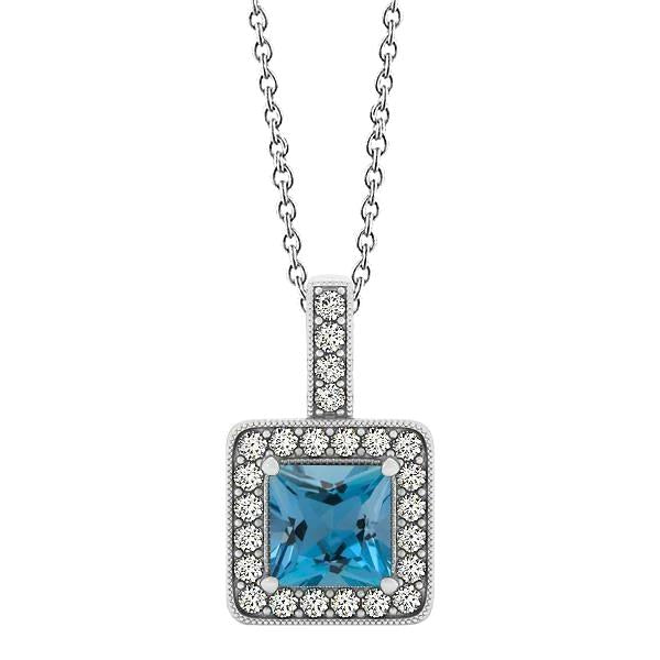 White Gold 14K Aquamarine And Diamonds Pendant 4.75 Ct Jewelry