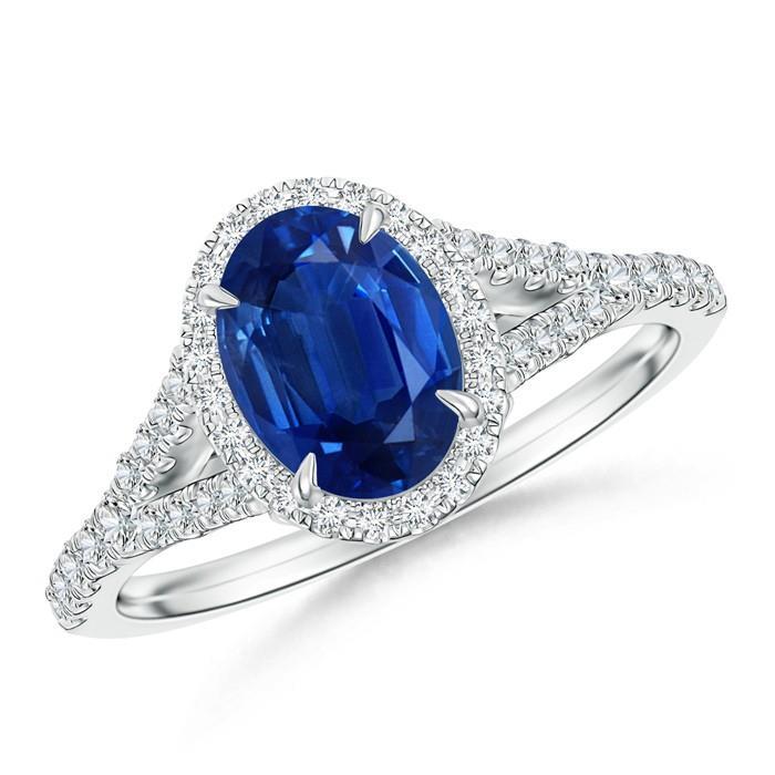 White Gold 14K Blue Sapphire Oval Diamond Ring 2.50 Carats Jewelry
