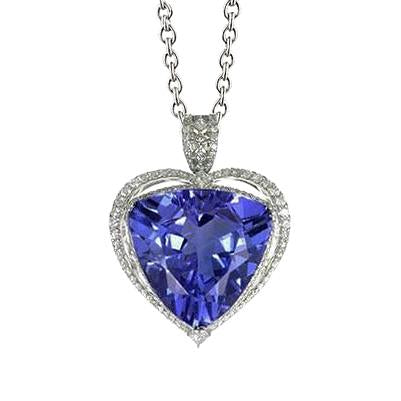 White Gold 14K Blue Tanzanite With Diamonds 21.50 Ct Pendant New