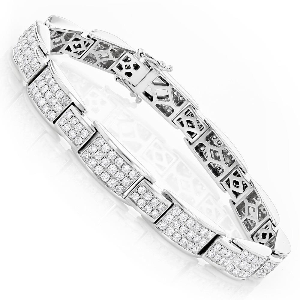 White Gold 14K Brilliant Cut 9.85 Ct Diamonds Men's Link Bracelet