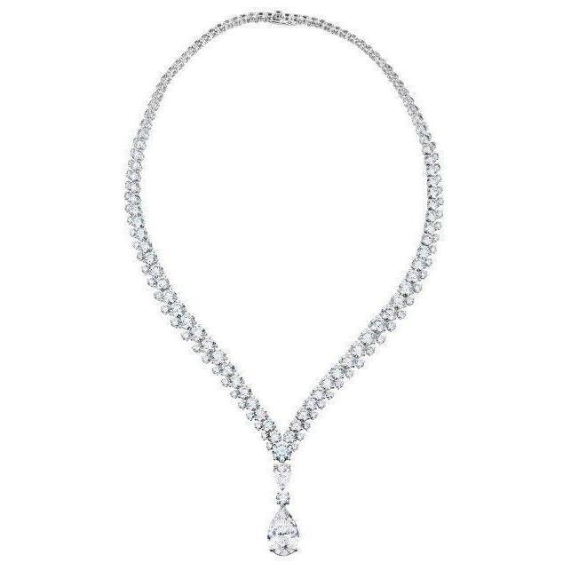 White Gold 14K Ladies Pear With Round Cut 24 Carats Natural Earth Mined Diamond Necklace