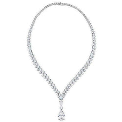 White Gold 14K Ladies Pear With Round Cut 24 Carats Natural Earth Mined Diamond Necklace