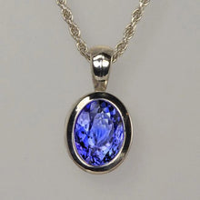 White Gold 14K Oval Cut Blue Tanzanite 14 Ct Pendant With Chain