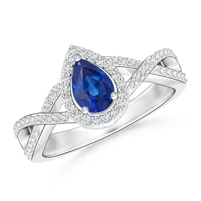 White Gold 14K Pear And Round Cut Sri Lanka Blue Sapphire 4.90 Ct Ring