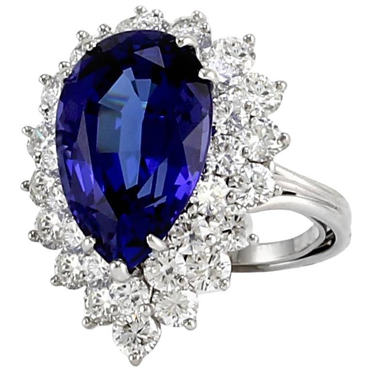 White Gold 14K Pear Tanzanite With Round Diamonds 3.75 Ct Ring New