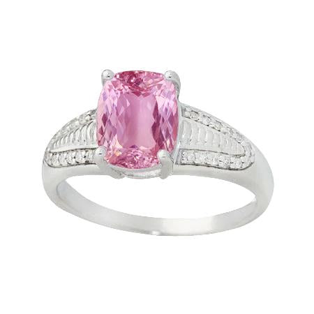 White Gold 14K Pink Kunzite And Diamonds Ring 26.50 Carats Prong Set