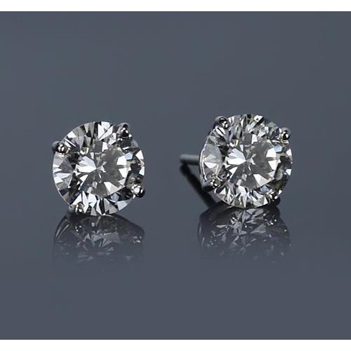 White Gold 14K Prong Round Diamond Stud Earring G Si1 2 Carats
