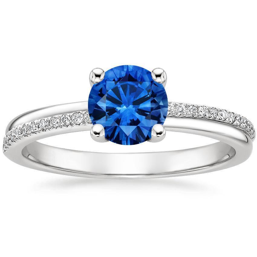 White Gold 14K Prong Set 3.30 Ct Blue Sapphire And Diamonds Ring New