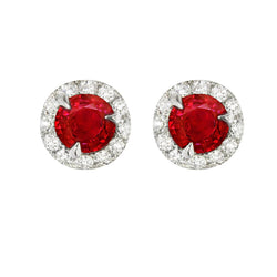 White Gold 14K Prong Set Ruby And Natural Earth Mined Diamonds 5.40 Ct. Studs Earrings
