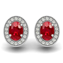 White Gold 14K Red Ruby And Diamonds 5 Carats Lady Studs Earrings