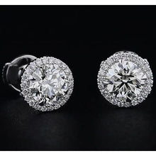 White Gold 14K Round Diamond Stud Earring 2.08 Carats Halo Style