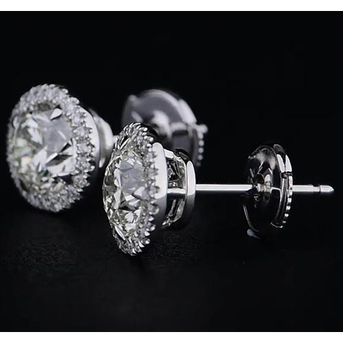 White Gold 14K Round Diamond Stud Earring 2.08 Carats Halo Style
