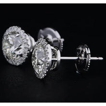 White Gold 14K Round Diamond Stud Earring 2.08 Carats Halo Style