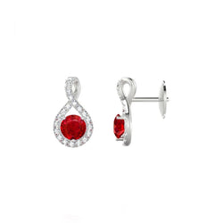 White Gold 14K Ruby And Diamonds 7 Carats Women Studs Earrings