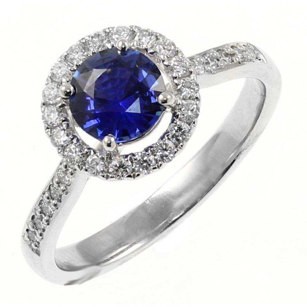 White Gold 14K Sri Lanka Sapphire Round Cut 2.5 Carats Diamond Ring