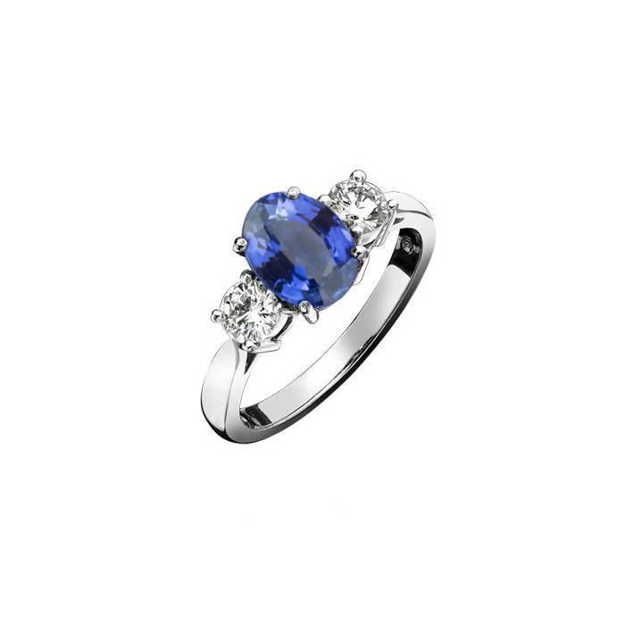 White Gold 14K Three Stone 3.50 Carats Sapphire And Diamonds Ring