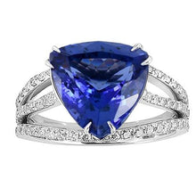 White Gold 14K Trillion Tanzanite And Diamonds 6.01 Carats Ring