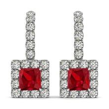 White Gold 14K Women Dangle Earrings 7 Ct Ruby With Diamonds