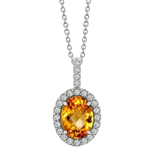 White Gold 15 Ct Citrine With Diamonds Pendant Necklace With Chain