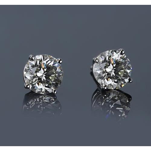 White Gold 2 Carats Round Diamond Stud Earrings