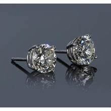 White Gold 2 Carats Round Diamond Stud Earrings