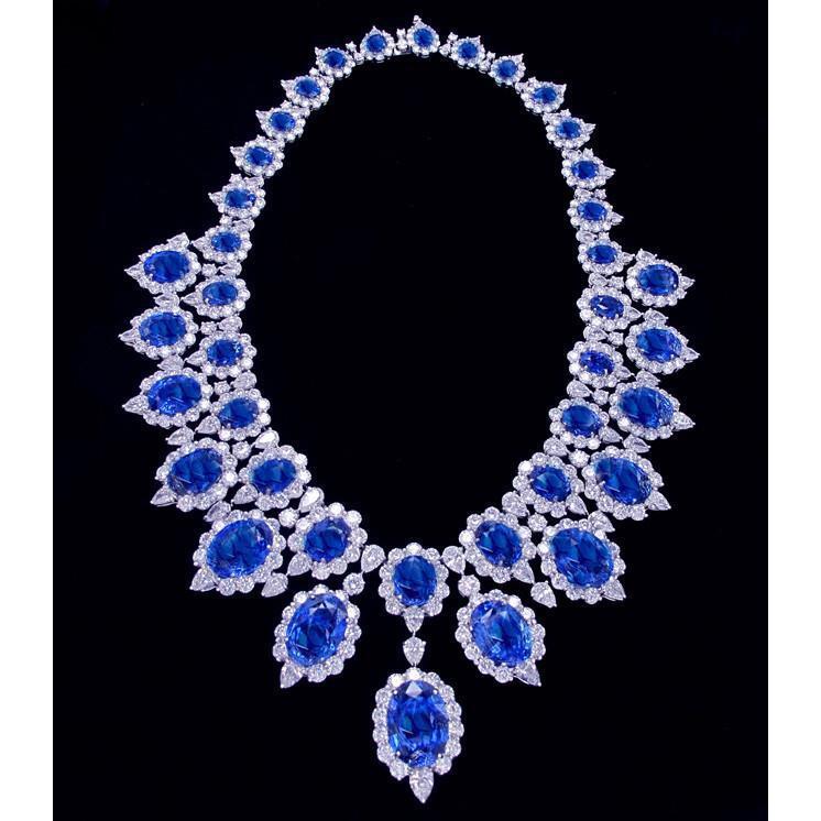White Gold 291.17 Ct. Blue Sapphire & White Diamond Necklace Jewelry
