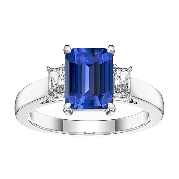 White Gold 3 Stone Emerald Sapphire Ring 2.75 Carats Radiant Diamonds