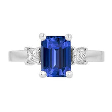 White Gold 3 Stone Ring Blue Sapphire & Princess Diamonds 2.50 Carats