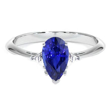 White Gold 3 Stone Ring Blue Sapphire & Trillion Diamonds 2.25 Carats