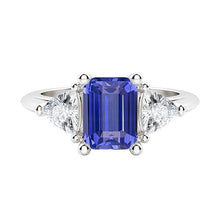 White Gold 3 Stone Ring Emerald Sapphire 2.50 Carats Trillion Diamond