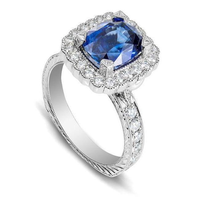 White Gold 4 Carats Prong Set Sapphire And Diamonds Wedding Ring
