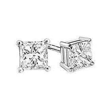 White Gold 4 Prong Set Princess Solitaire Diamond Stud Earrings 14K