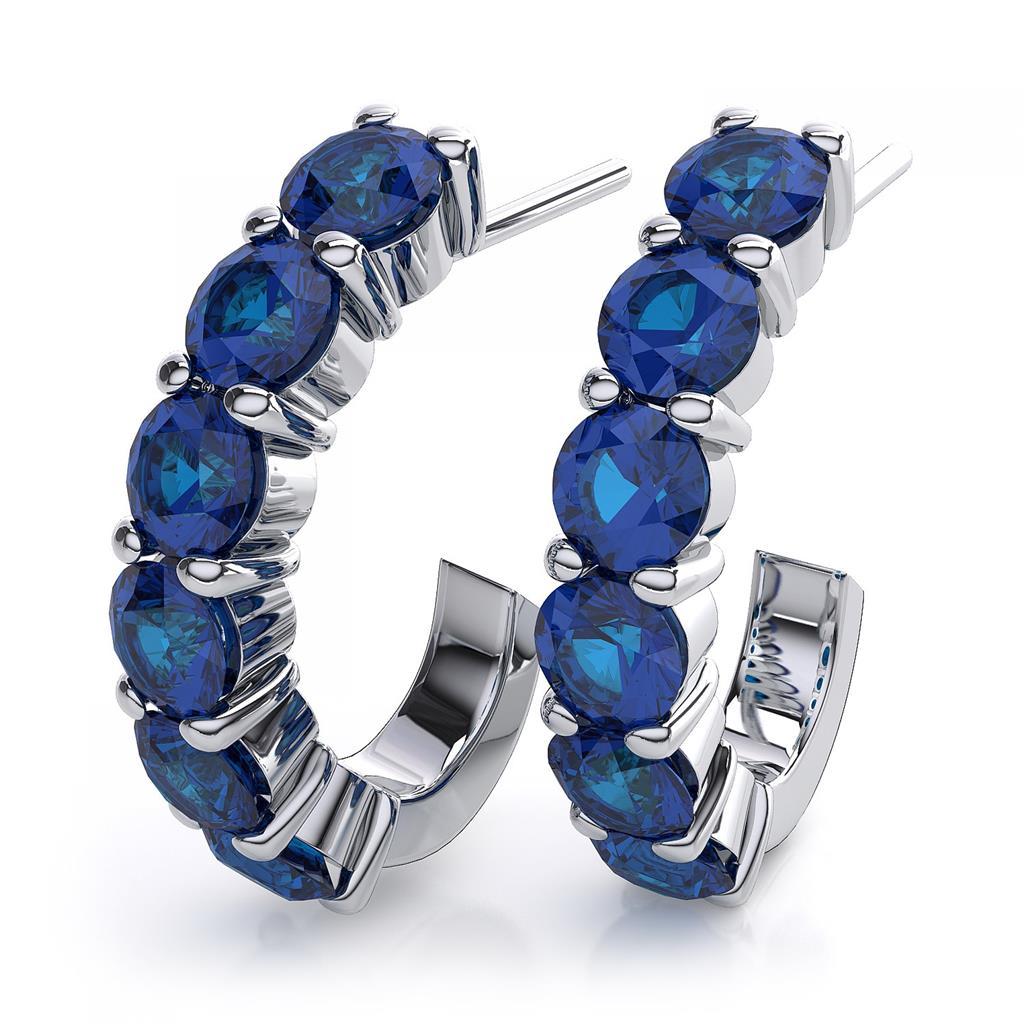 White Gold 4.20 Ct Round Sri Lanka Sapphire Women Hoop Earrings